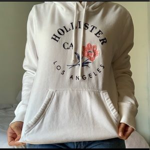Hollister White Hoodie with Pink Flower